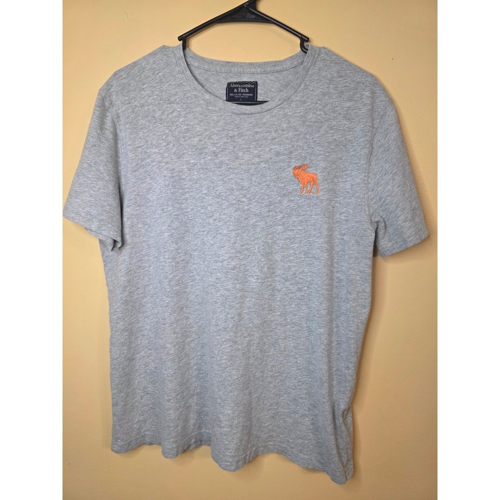 Abercrombie & Fitch Mens Large Gray Short Sleeve Orange Moose Logo T-Shirt
